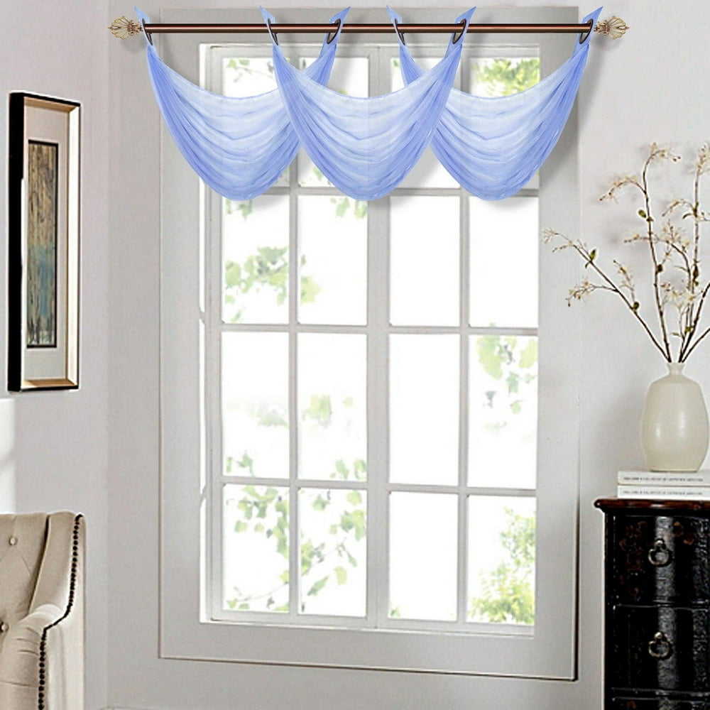 K36 LIGHT BLUE 1PC Solid Voile Sheer WATERFALL Valance Window