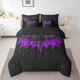 thumbnail image 2 of Homewish Gothic Purple Bat 7pcs Bedding Comforter Set for Teens Female Men,Bohemian Damask Queen Bedding Sets Super Cozy,Traditional Floral Flower Queen Sheet Sets,Super Cozy Room Decor,Reversible, 2 of 8
