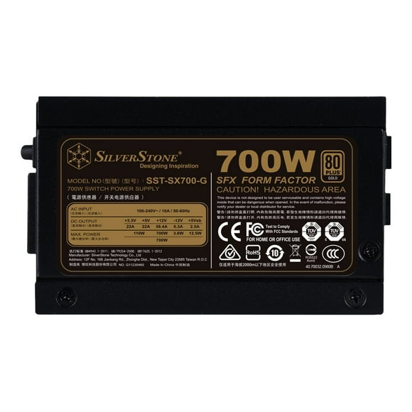 SilverStone SX700-G - Alimentation (Interne) - SFX12V - 80 PLUS d'Or - AC 120/230 V - 700 Watt - PFC Actif - Noir