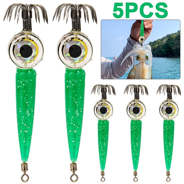 Señuelo Con LED para Pesca Calamar Lámpara Subacuática Mar (verde) 5 Uds.