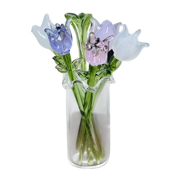 Ramo de flores de cristal con jarrón Flores artificiales Decoraciones para el hogar Oficina Hogar