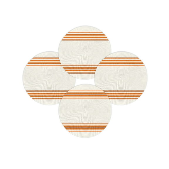 Fall Round Placemats Set of 4 Orange Stripes Place Mats Thanksgiving Woven Placemat French Stripe Farmhouse Style Circle Braided Table Mat for Kitchen Dining Table Autumn Party Home Decor 15 Inch