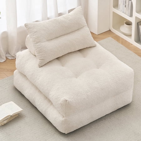 BEHOST 86" Large Futon Sofa Bed for Adults, 3-in-1 Convertible Folding Chair Bed Sleeper Chair, Beige