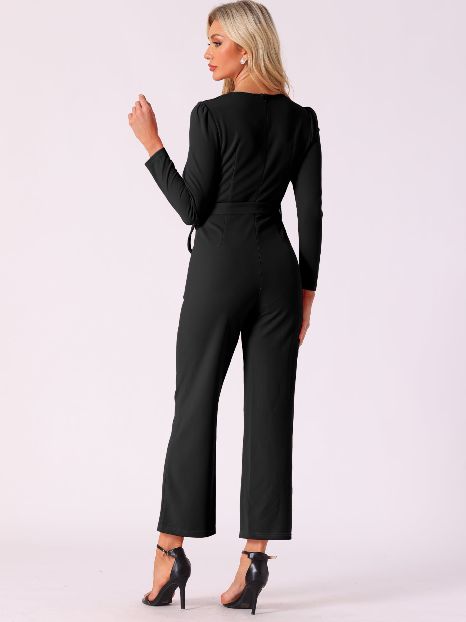 DARING DIVA Women's V Neck Wide Leg Elegant Knit Jumpsuits XL Black
