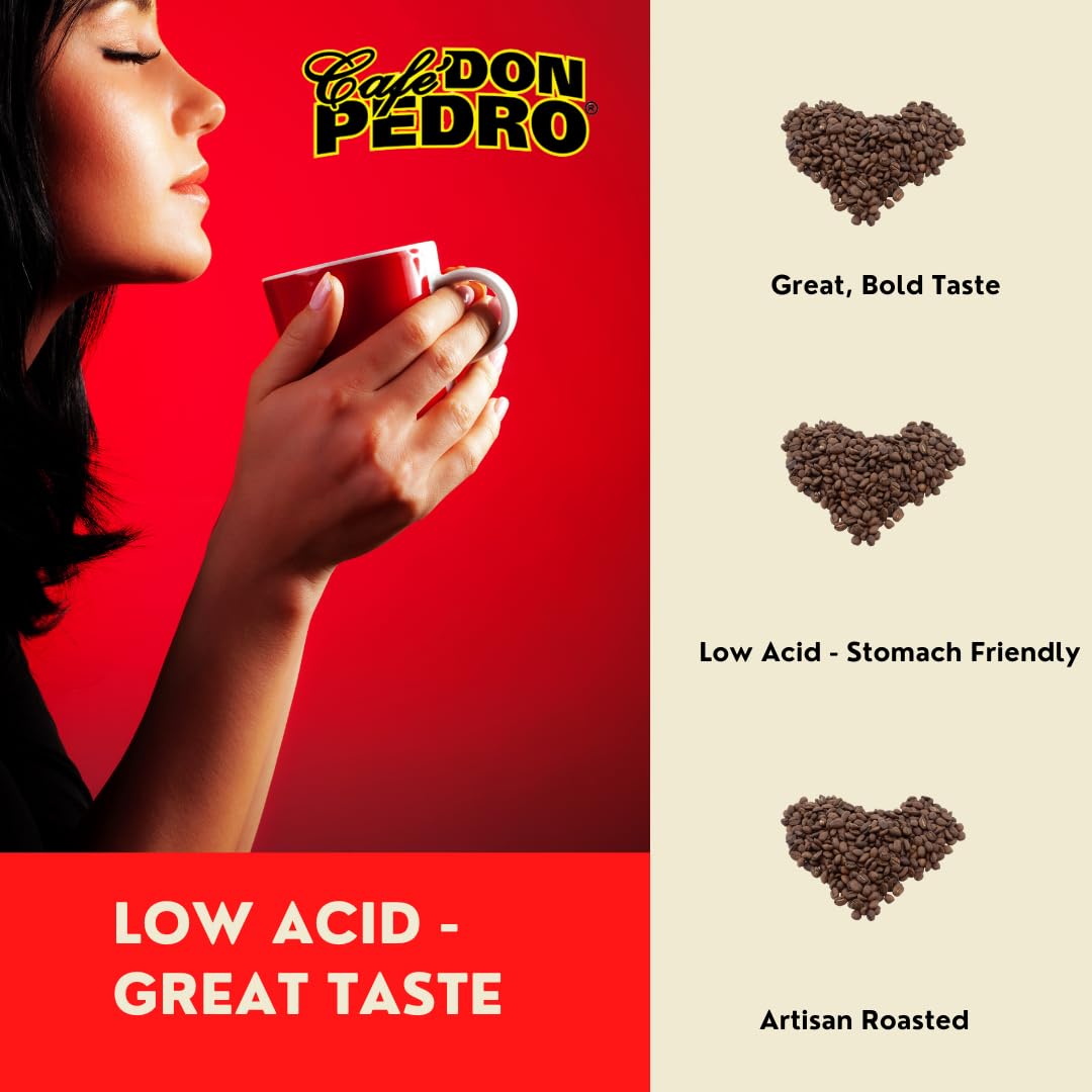Cafe Don Pedro Decaf American Roast Naturally Low Acid Coffee, Medium ...