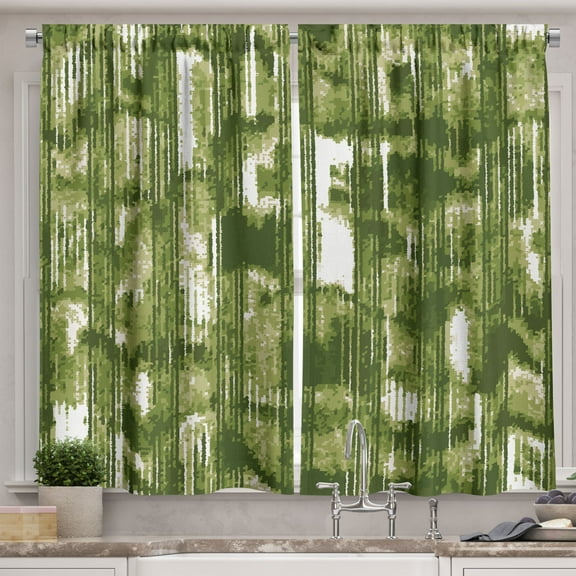 Ambesonne Grunge Kitchen Curtains, Detailed Weathered Modern, 55"x30", Dark Olive Green