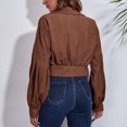 thumbnail image 3 of Short Jacket Dropped Shoulder Puff Long Sleeve Pocket Button Casual Tops for Women Brown M, 3 of 6