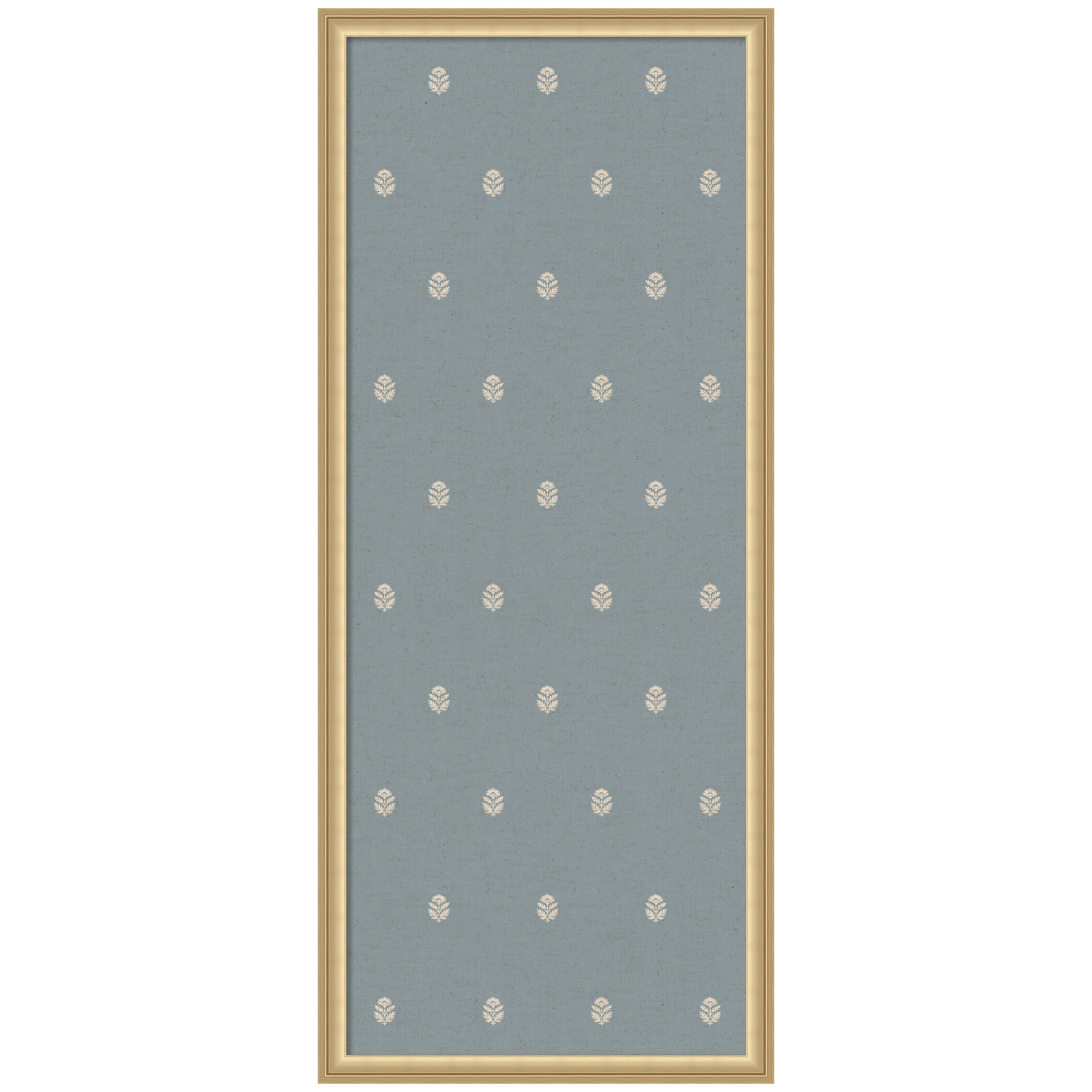 Kate and Laurel Framed Fabric Pinboard 18 x 42, Blue Botanical Block Print Printed Linen Classic Bulletin Board for Use as a Vision Board or Wall Organization, Florence Gold Frame