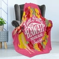 thumbnail image 4 of Hula Girl Soft Flannel Fleece Throw Blanket, Luau Party Aloha Paradise Island Fun Text with Dancer Hibiscus, Cozy Plush for Indoor and Outdoor Use, 60" x 80", Hot Pink Mustard, by Ambesonne, 4 of 5