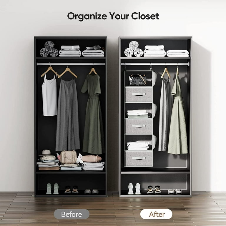 Free Standing Closet Organizer with Removable Drawers and Shelves-Gray | Costway