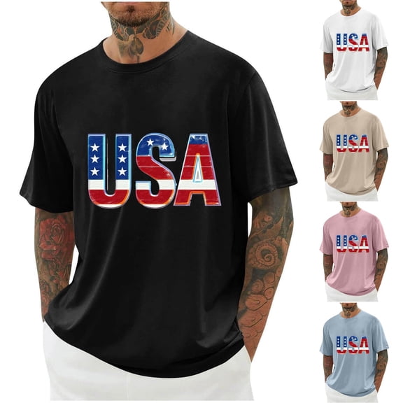 Guluxicc Mens Independence Day Tops 4th of July Tee Shirts Regular Fit Summer Patriotic Graphic T Shirts