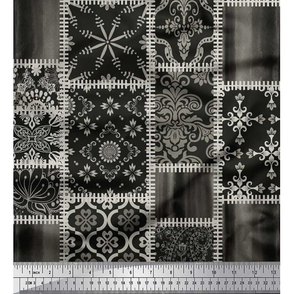 Soimoi Poly Georgette Fabric Paisley,Mandala & Quatrefoil Patchwork Fabric Prints By Yard 52 Inch Wide