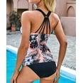 thumbnail image 3 of Women's Pink Floral Printed Strappy Racerback Tankini Swim Top, 3 of 7