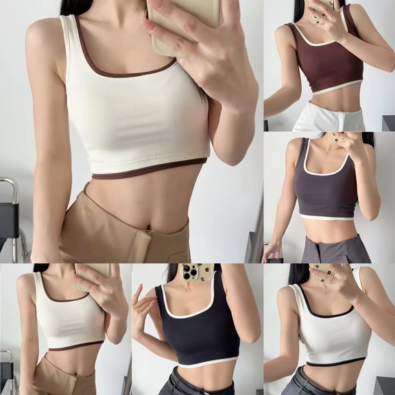 YHAJDS Basic Undershirt Tanks Women Solid Color Round Neck Spaghetti Strap Fitted Layering Cami Shirt