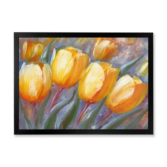 Designart 'Abstract Yellow Blooming Tulips' Traditional Framed Art Print