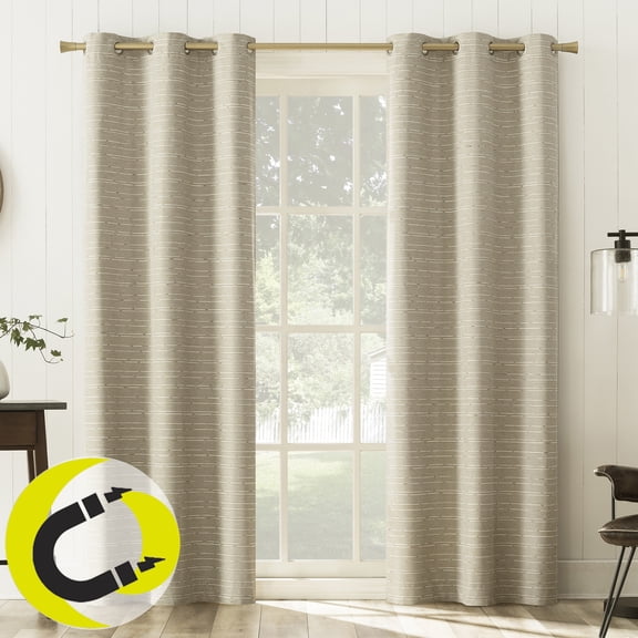 Sun Zero Dresden 2-pack Slub Detail Magnetic Closure 100% Blackout Grommet Curtain Panel Pair, 37"W x 84"L, Natural