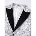 thumbnail image 5 of inlzdz Boys Sequins Slim Fit Formal Tuxedo Blazer Wedding Party Prom Homecoming Dressy Coat Jacket Silver 6, 5 of 7