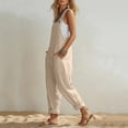 thumbnail image 4 of Womens Jumpsuit Sleeveless Casual Summer Overalls Jumpers Adjustable Strap Baggy Wide Leg Long Pants Rompers with Pockets Beige, 4 of 7