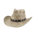thumbnail image 1 of Sombrero de paja de malangrass tejido a mano para primavera y verano, sombrero de vaquero hueco de estilo étnico, tejido en stock, sombrero tibetano transfronterizo, 1 of 6