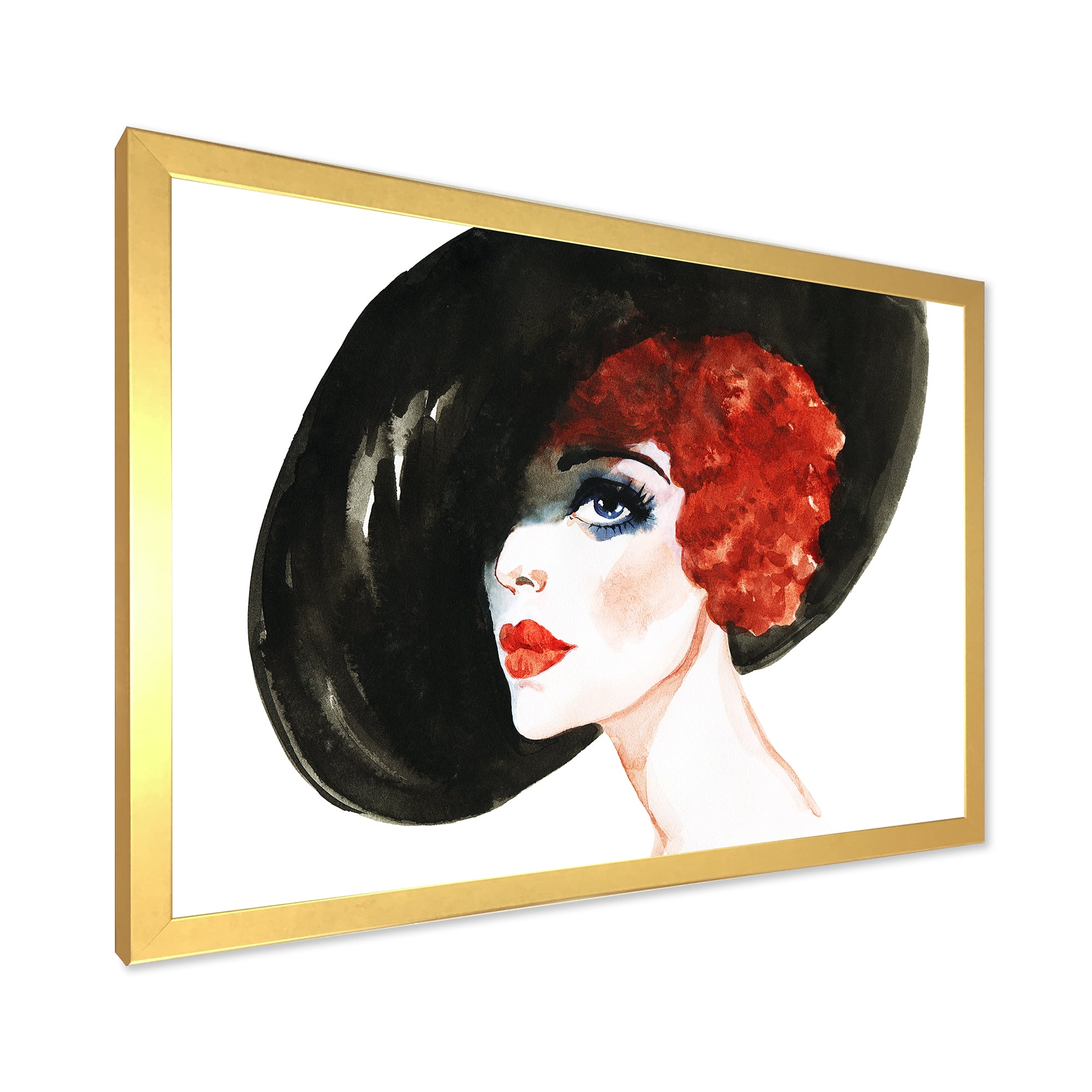 Designart 'Portrait of Woman Red Head Lady In Hat' Modern Framed Art Print