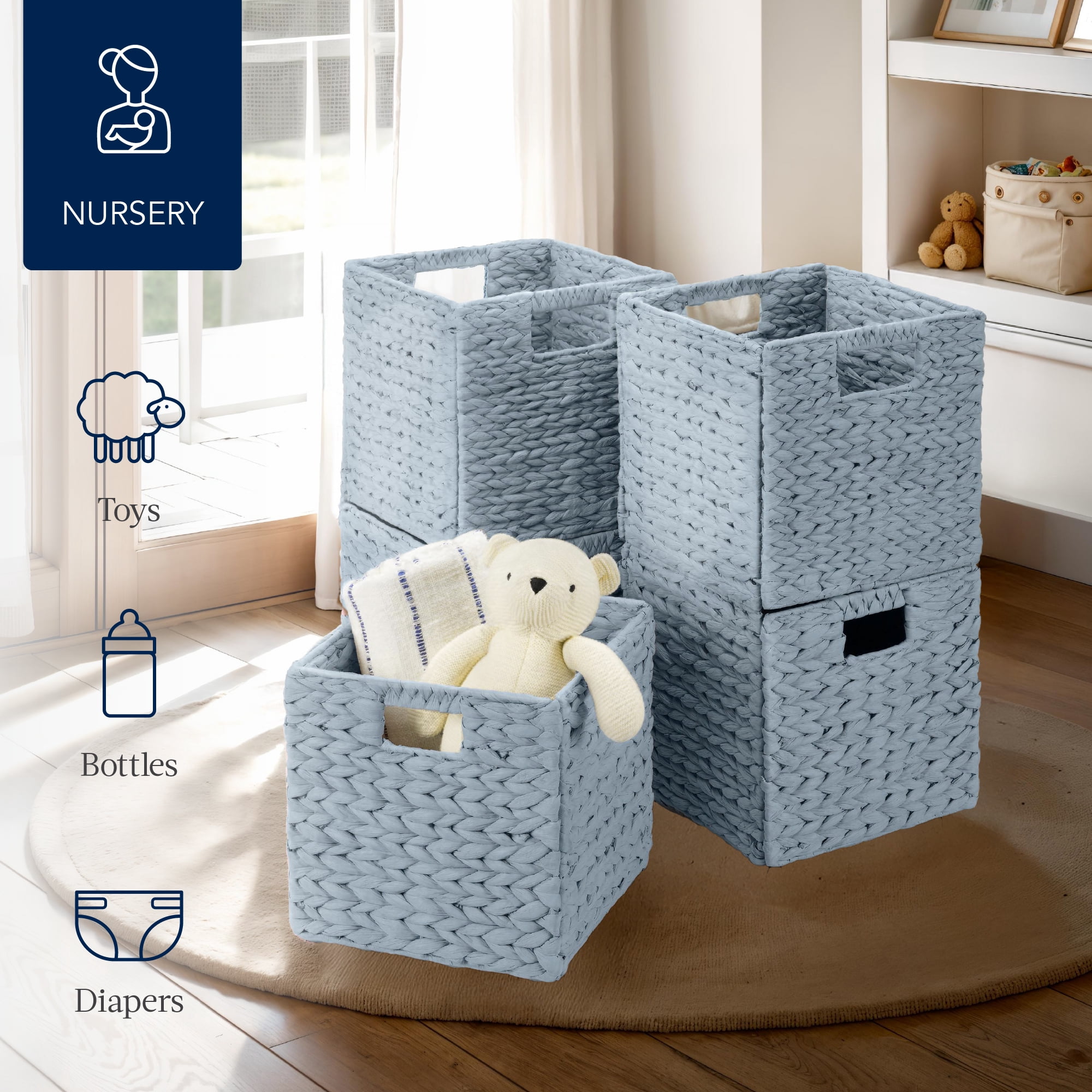 Best Choice Products 10.5x10.5in Hyacinth Storage Baskets, Set of 5 Multipurpose Collapsible Organizers - Blue