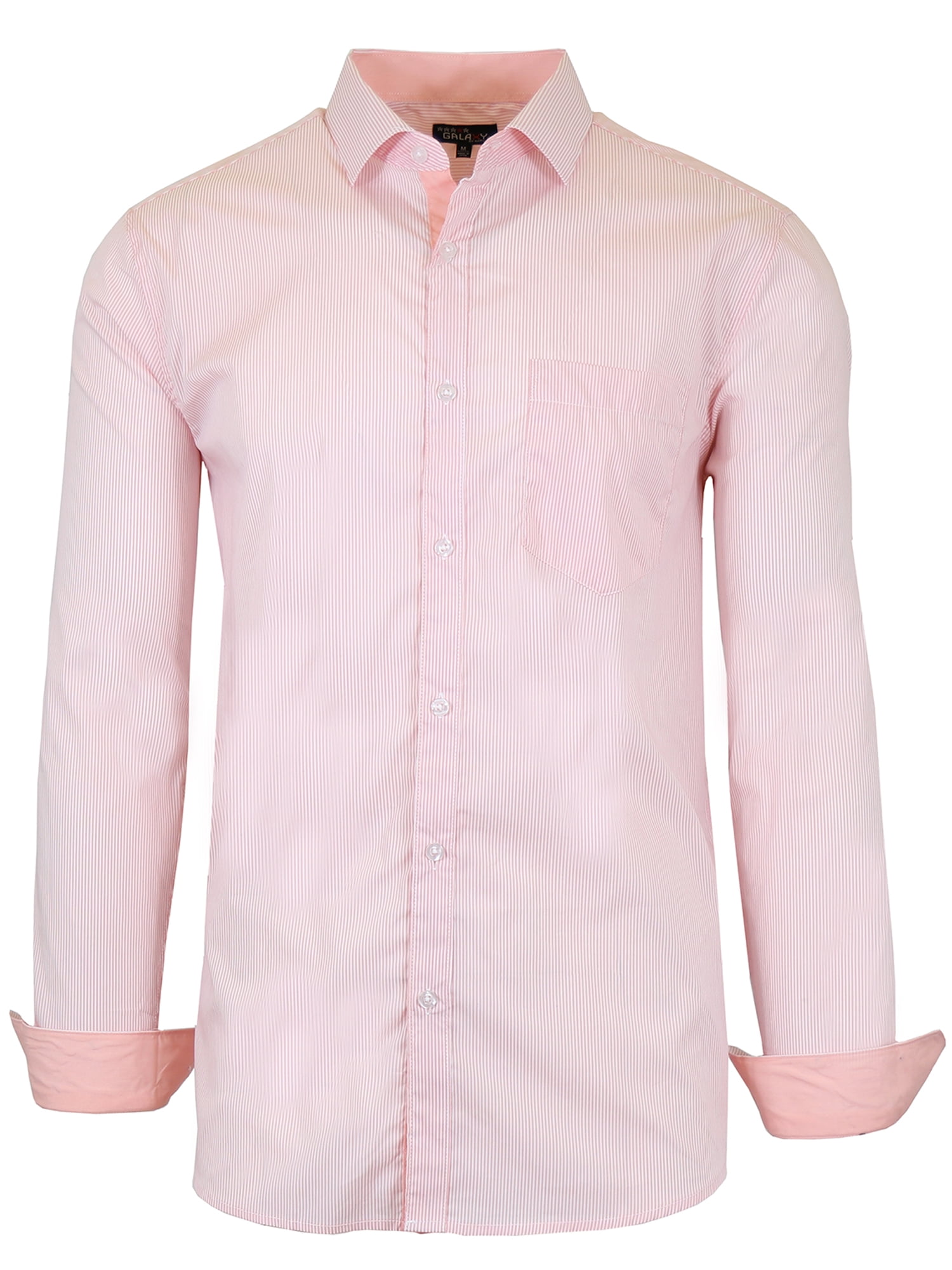 Men's Long Sleeve SlimFit CottonStretch Pinstripe Dress Shirts (S2XL