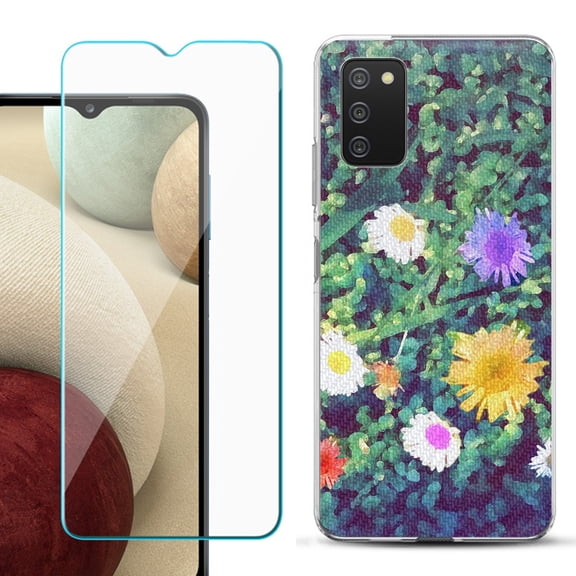 Slim-Fit TPU Fashion Phone Case for Samsung Galaxy A03s, with Tempered Glass Screen Protector, by OneToughShield ® - Daisy Paint