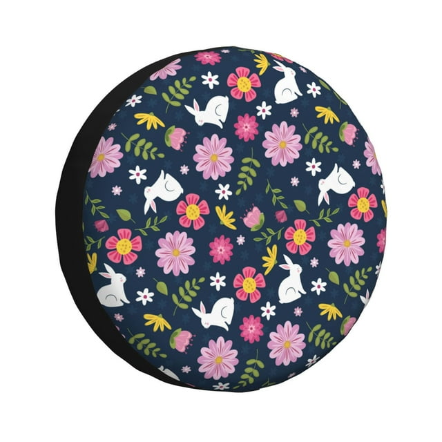 Saiise Floral Rabbit Print Waterproof Leather Tire Cover, Durable Wheel Protector for Jeep Wrangler, RV, SUV, Truck, and Travel Trailers-15 inch