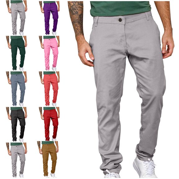 Zysthvn Pants for Men Casual Straight Leg Business Winter Trousers for Men Lightweight with Pockets Solid Button Zipper Pants, Pink L