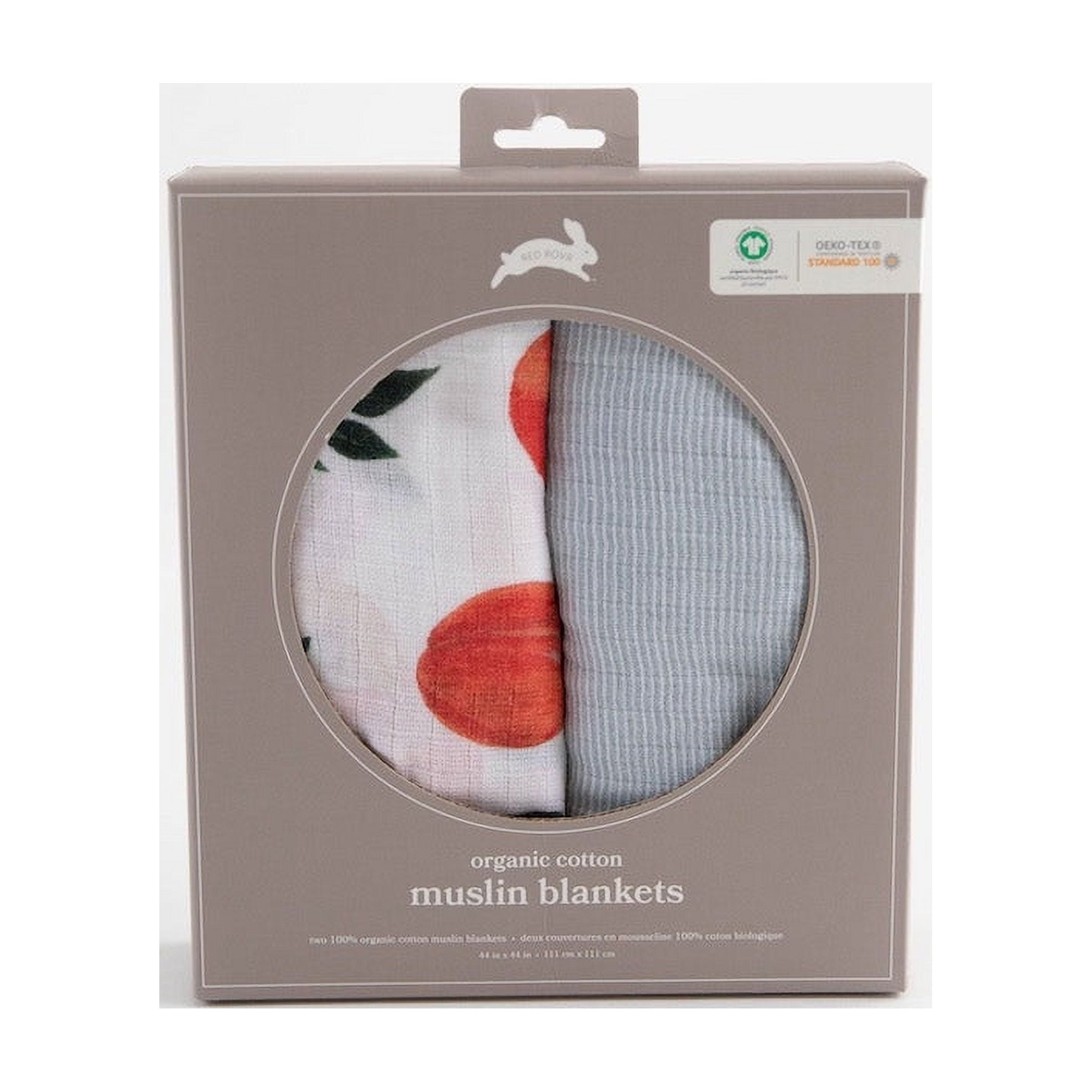 Red Rovr 100% Organic Cotton Muslin Swaddle Infant Blanket 2 Pk, Unisex, Peachy