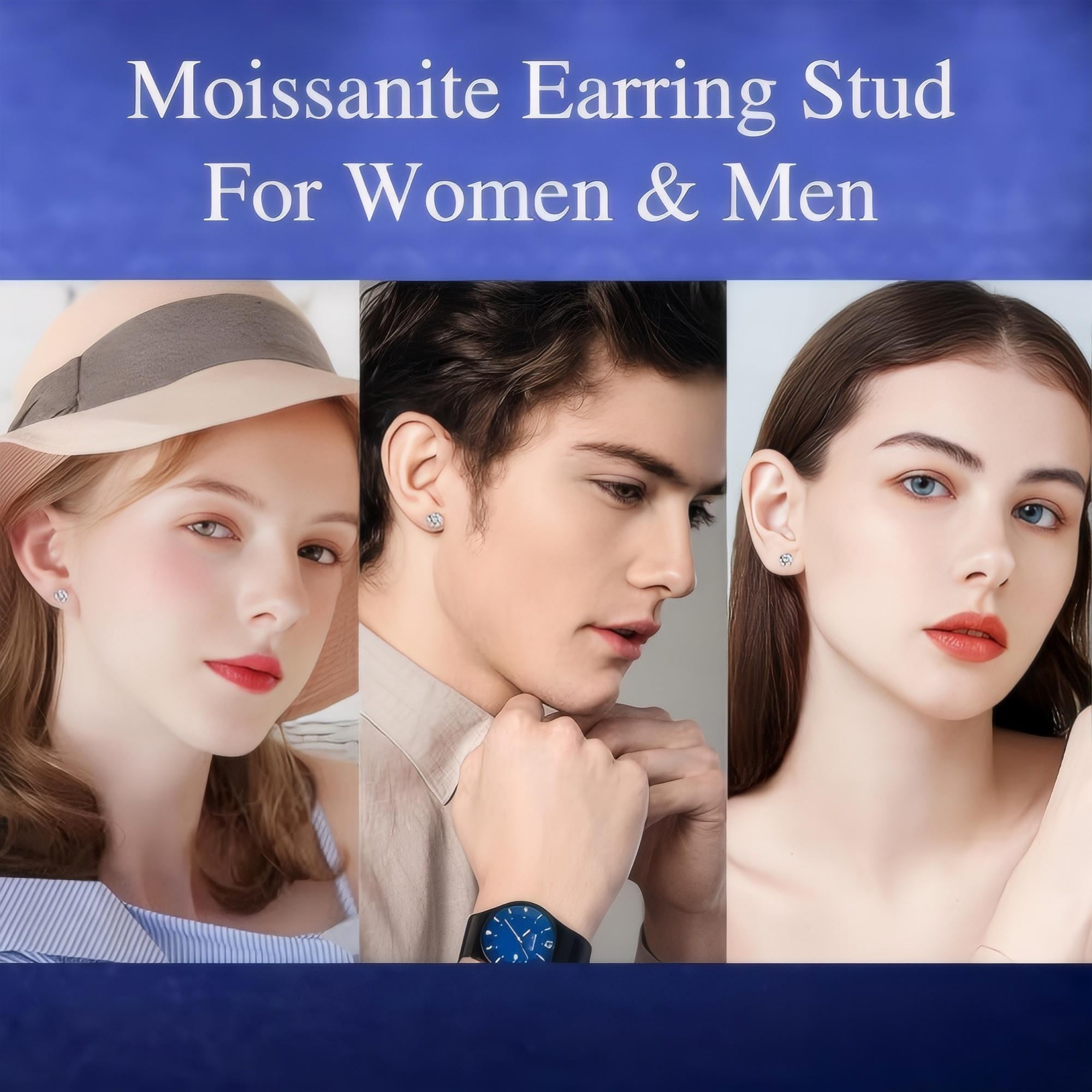 AEHIO® Moissanite Stud Earrings, 0.3ct-3.00ct DF Color Brilliant Round Cut Lab Created Diamond Earrings 18K White Gold Plated Silver Screw Backs for Women Men