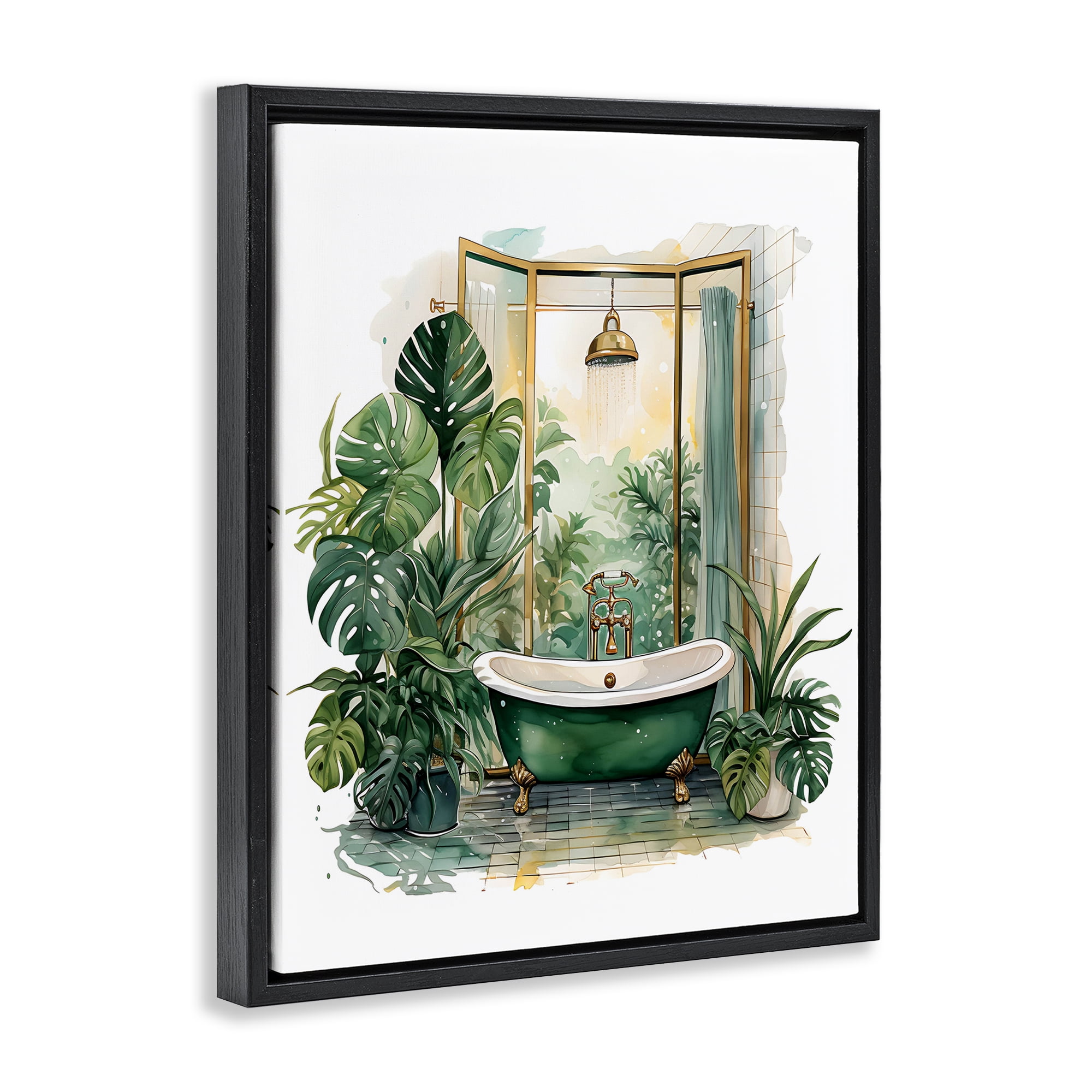 Bathtub in Tropical Oasis Black Framed Floater Canvas Wall Art, design by Lettered and Lined