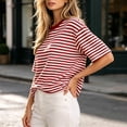 thumbnail image 3 of Lmnyox Striped T Shirt for Women Half Sleeve Round Neck Trendy Pullover Tee Fashion Loose Basic Summer Tops Outfits, 3 of 8