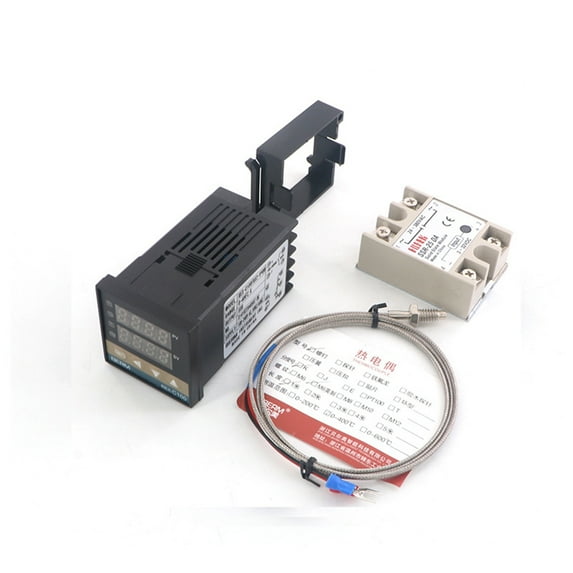 AC100-400V REX-C100 SSR DN Short Temperature Controller with Solid State Relay K Type Thermocouple Thermostat Set Measuring 0-400℃