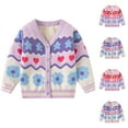 thumbnail image 3 of Odeerbi Toddler Boys Girls Cardigan Sweater Cotton Knit Sweater Cardigan Fashion Casual Flower Printed Double-Layer Thread Warm Sweater V-Neck Knitted Cardigan Pink, 3 of 4