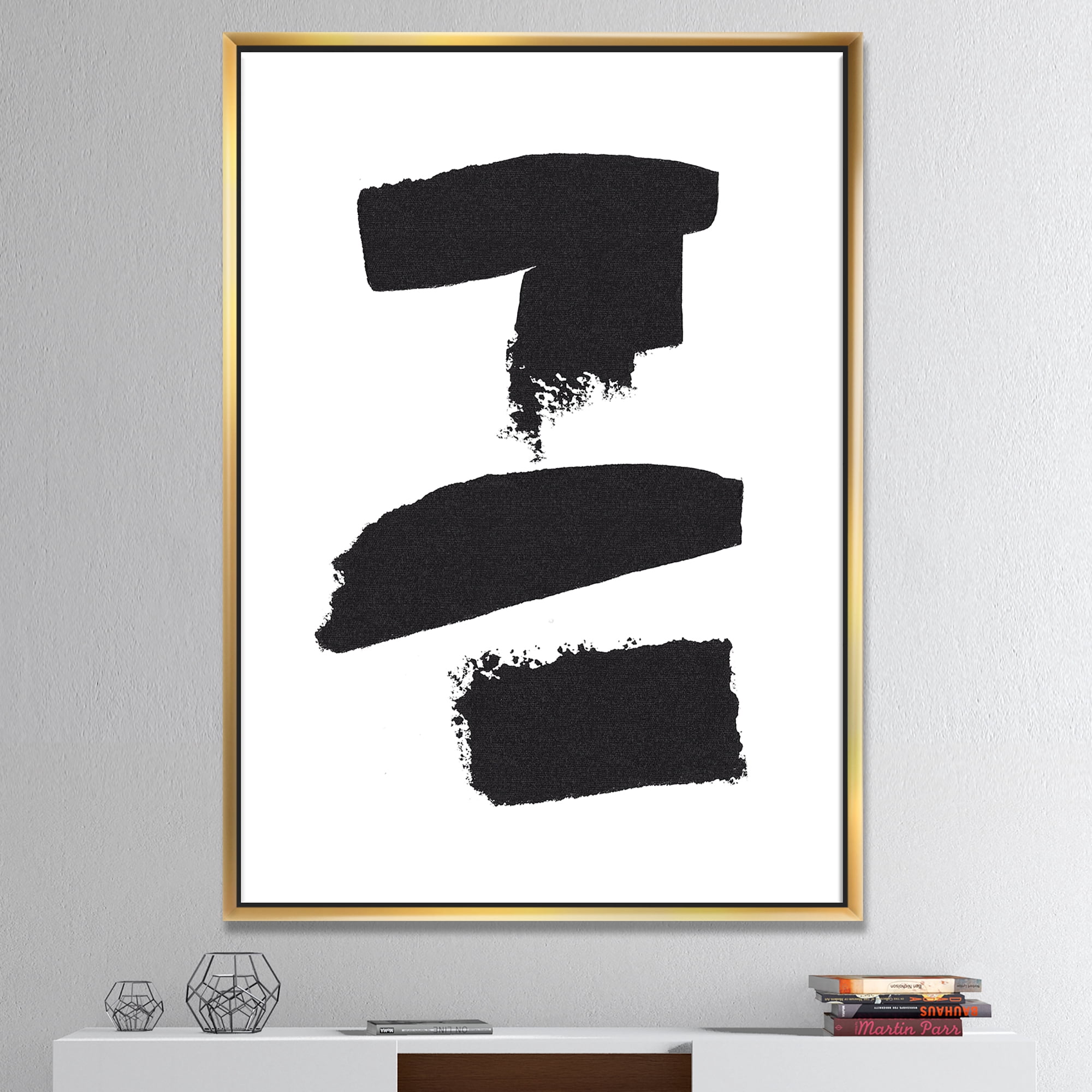 Designart ' Black and White Geometric Company I ' MidCentury Modern Framed Canvas
