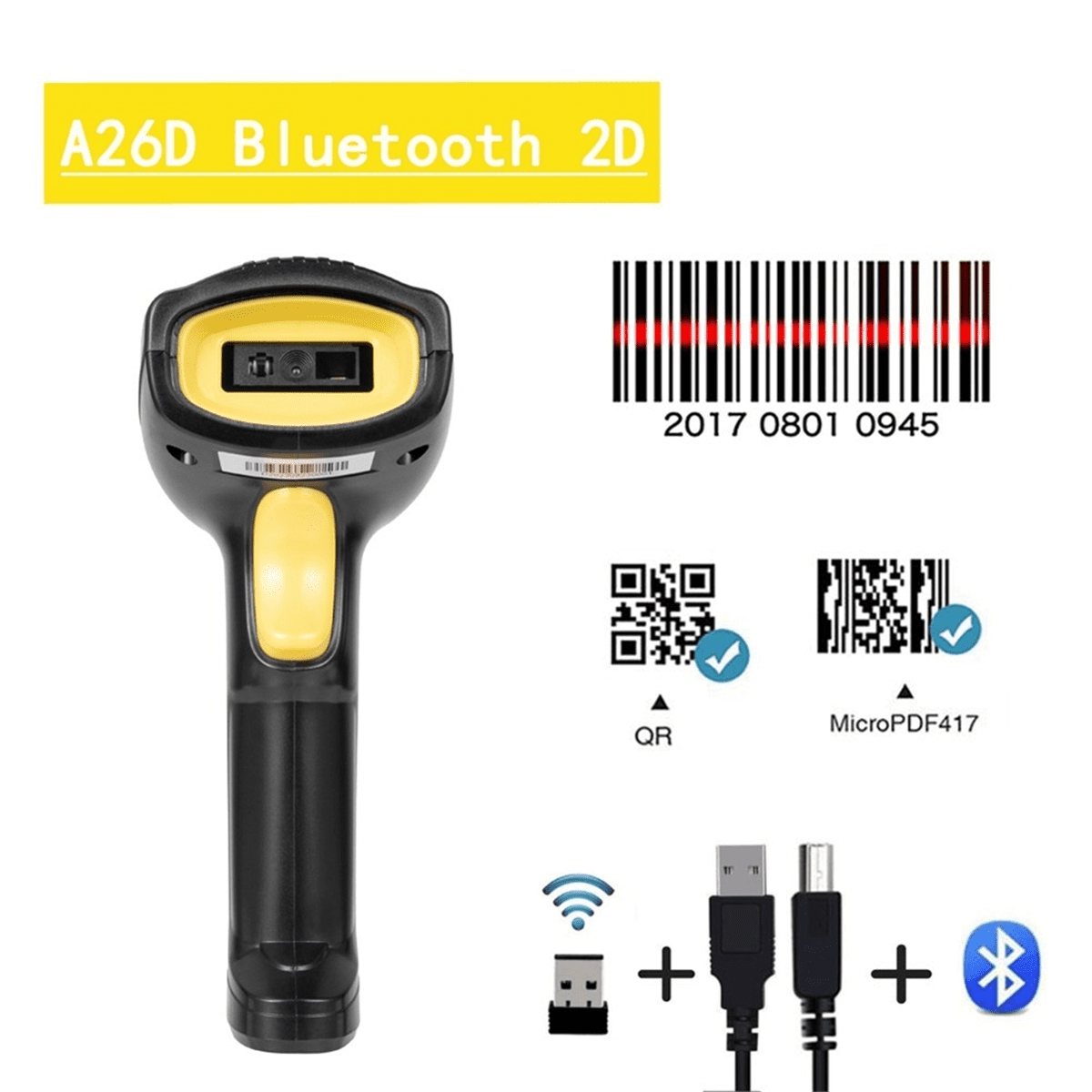 Handheld Wireless 1D 2D Scanner Barcode Scanne Bluetooth QR Code Reader for Supermarket
