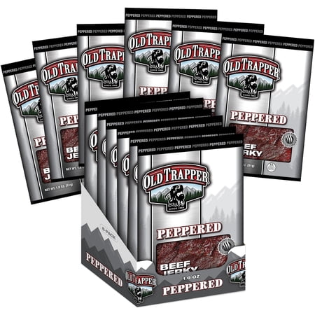 Old Trapper Beef Jerky, Traditional Style Real Wood Smoked - Healthy Snack Great for Lunch, Snacks and sharing - Made from 100% Top Round, Peppered, 1.8 Ounce (Pack of 6)