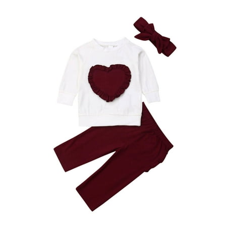 

Canrulo Toddler Kids Baby Girls Infant Clothes T-shirt Tops Pants Outfits Sets Tracksuit Wine Red 12-18 Months
