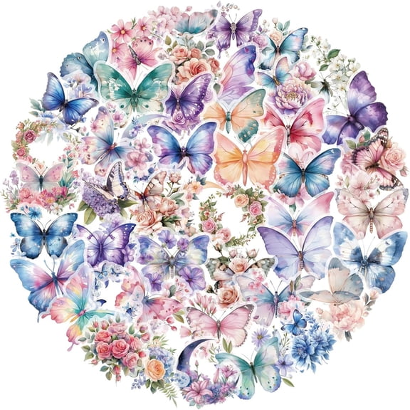 CCOCC 50Pcs Transparent Flower Butterfly Stickers for Scrapbooking, Plant Sticker Floral Stickers Vintage Craft Sticker for Journaling Clear Flower Decals