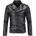 thumbnail image 1 of Chaqueta de cuero con cremallera oblicua y solapa informal ajustada para motocicleta para hombre, 1 of 6