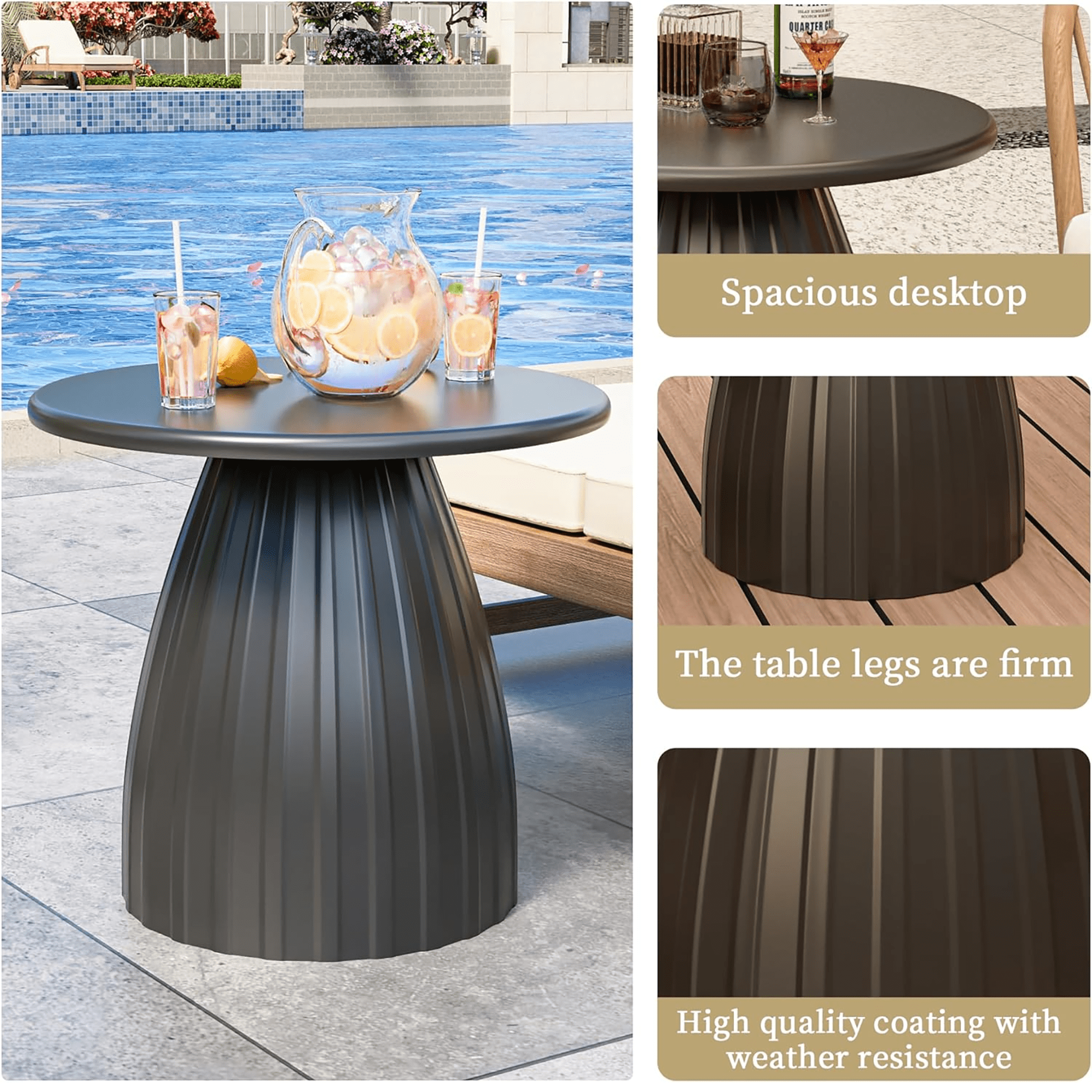 Oubayajia Round Side Table, Small Couch End Table Drink Table, Metal, Black