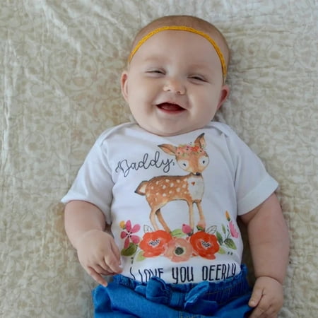 

Aayomet Baby Boys Girls Bodysuit 1st Father s Day Letter Floral Deer Print Romper Outfits Cotton Summer Outfits White 0-3 Months