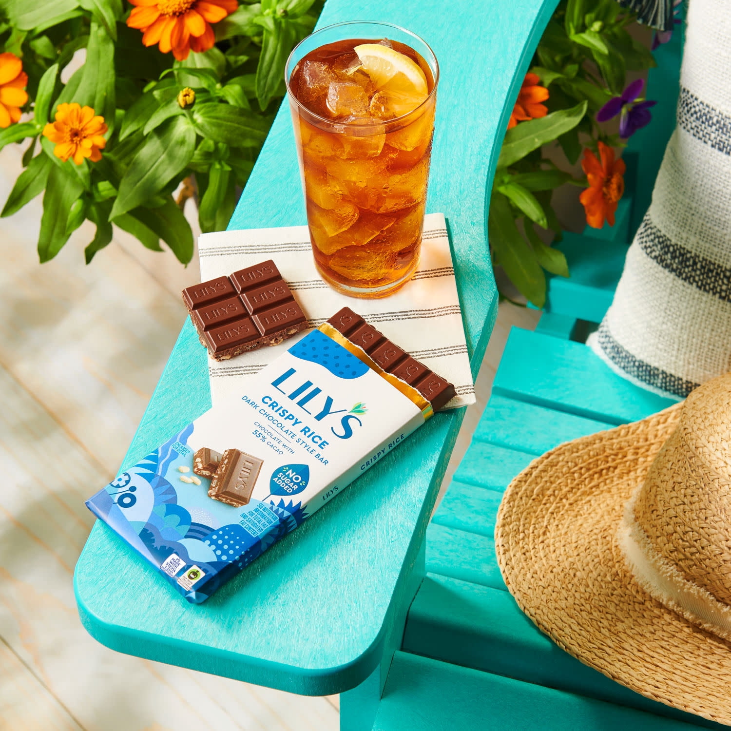 Lily's Crispy Rice Dark Chocolate Style No Sugar Added, Gluten Free Sweets, 17g Fiber, Bar 3 oz
