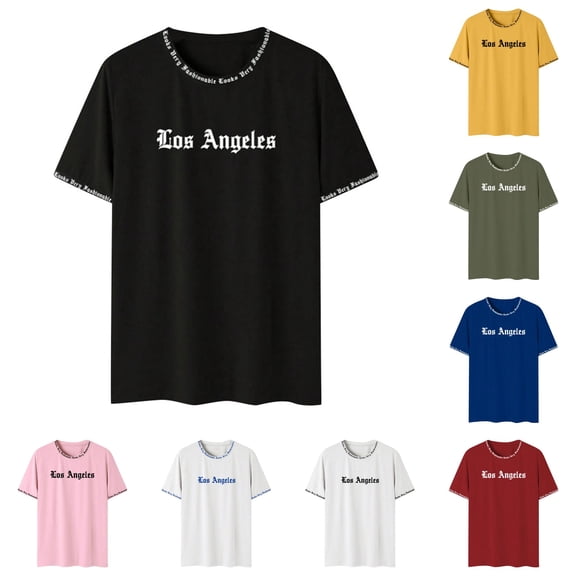XIAONU Letter Print T Shirt for Men Crew Neck Short Sleeve Fashion Tee