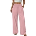 thumbnail image 3 of Women'sm Palazzo Pants Stretchy High Waisted Casual Wide Leg Slacks Summer Beach Lounge Trousers with Pockets Pink S, 3 of 10