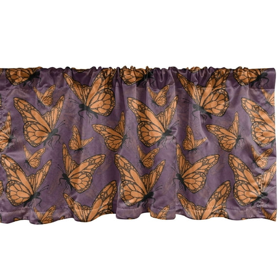 Ambesonne Butterfly Valance Pack of 2, Insect with Dotted Wings, 54"X18", Pale Eggplant Multicolor
