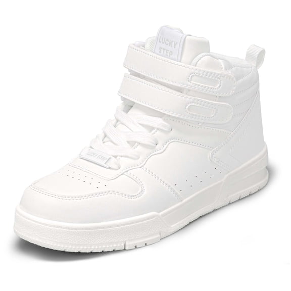 LUCKY STEP Fashion Hook and Loop High Top Sneakers Casual Walking Shoes,White,Womens