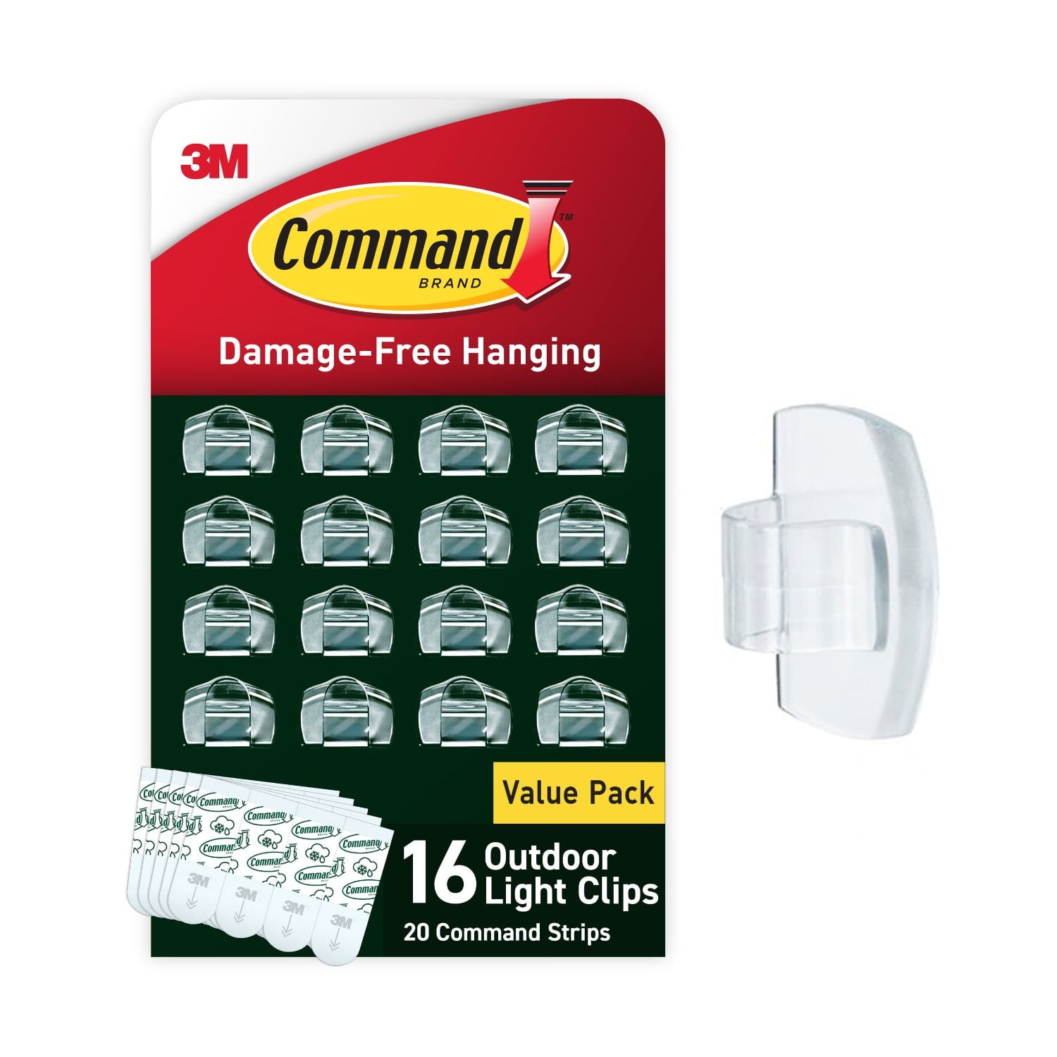 Command Outdoor Holiday D̩cor Bundle with 1 Large Brushed Nickel Hook and 16 Outdoor Light Clips