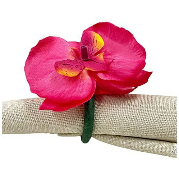 Fennco Styles Handmade Double Moth Orchid Decorative Napkin Rings, Set of 4 - Fuchsia Flower Napkin Holders for Dining Table, Banquet, Wedding, Holiday Décor and Special Event